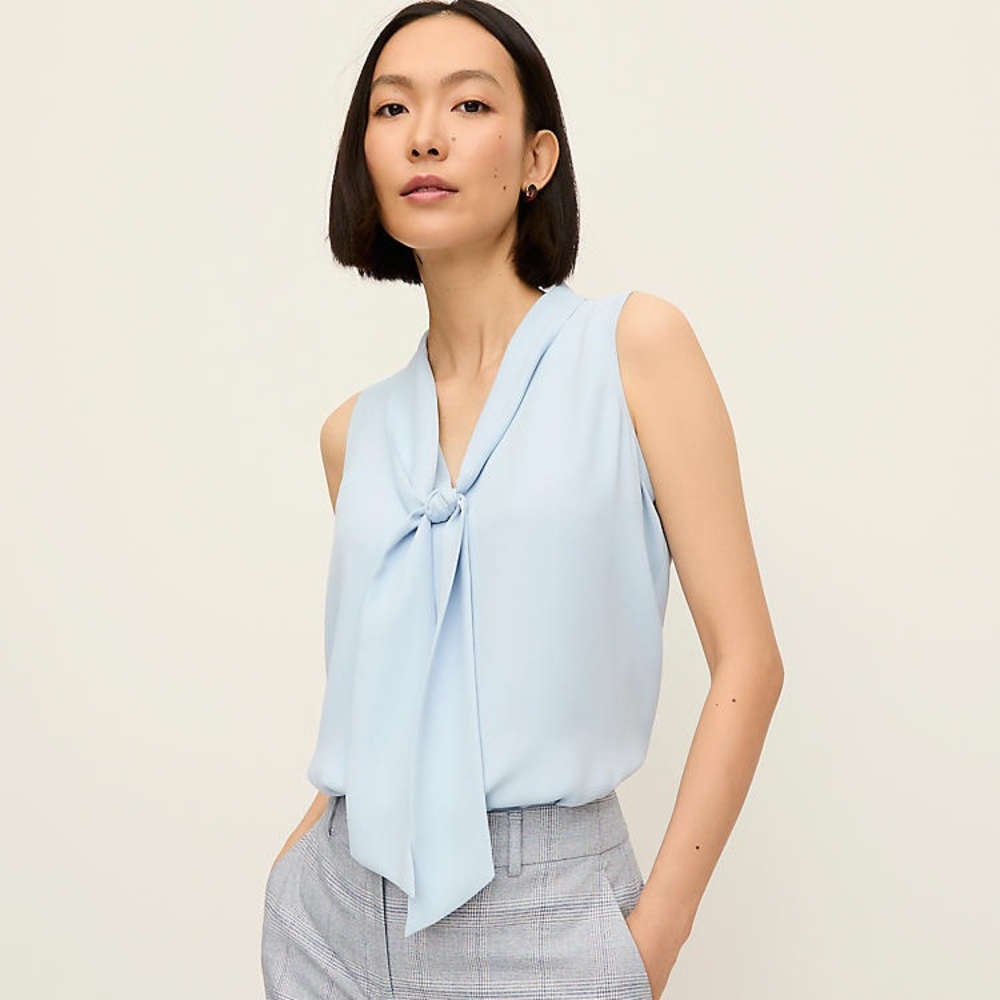 Sleeveless Knot-Neck Blouse - Light Blue